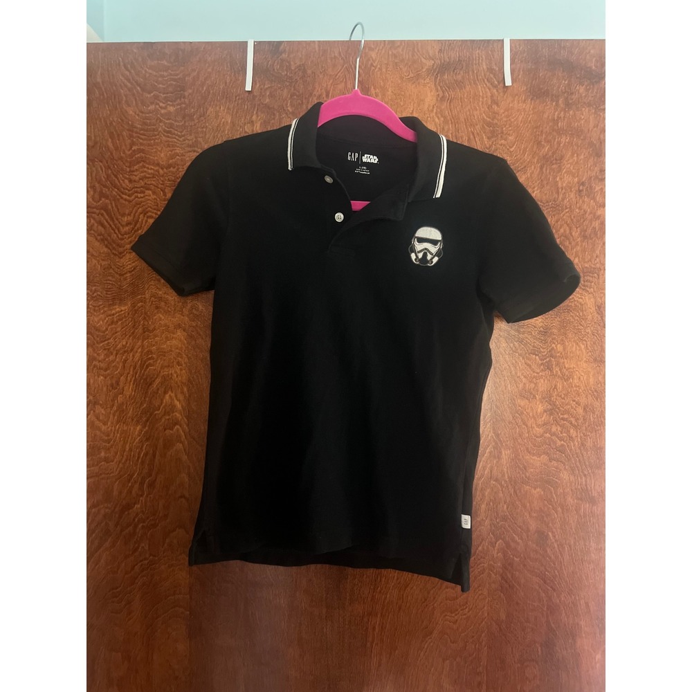 Gap Polo Shirt Kids L 10 Black Star Wars Stormtrooper Tipped Collar